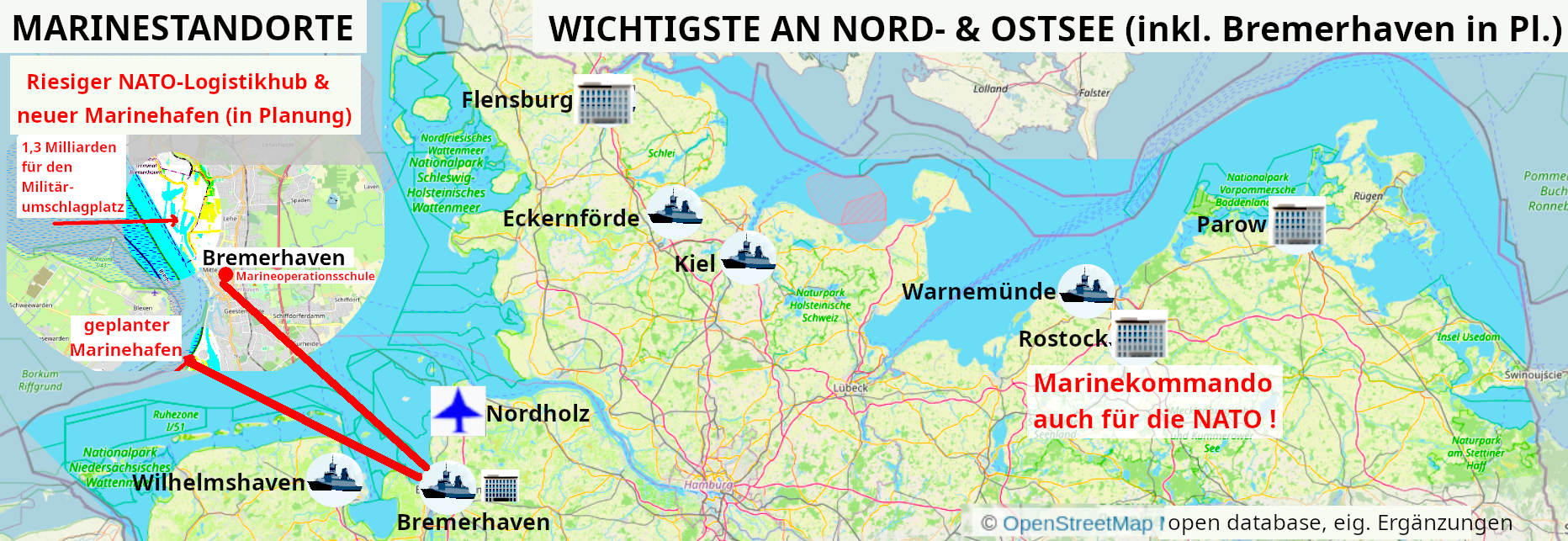 Marinestandorte Nord u.Ostseeküste Karte