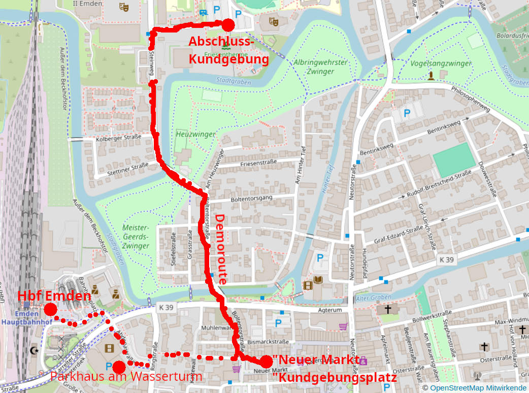 EmdenHbf Parkplatz Kndg. Demoroute